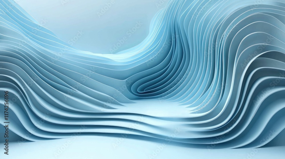 Poster abstract 3d blue background with flowing curved lines creating a serene and modern atmosphere for de