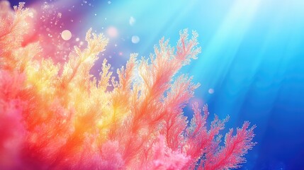 Fototapeta premium Vibrant Coral Reef Underwater Scene with Bubbles and Sunlight Rays for Marine and Nature Themes