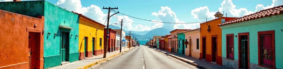 Obraz premium Calle de Acapulco con casas y departamentos de diferentes estilos, calles, paisajes
