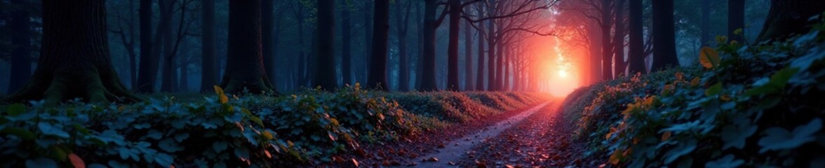 Fototapeta premium Glowing tunnel of light extending from the forest floor, dark tunnel, glowing tunnel, mysterious pathway