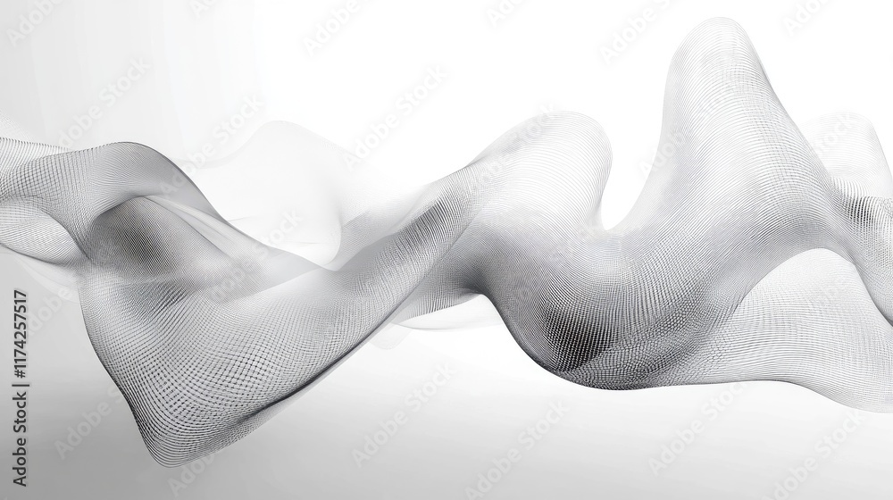 Poster abstract 3d mesh wave design with futuristic lines and textures on a white background for technology