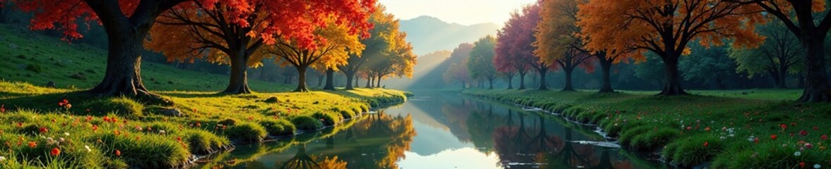 ?rboles en un valle con una fuente cristalina, ?rbol, fuente