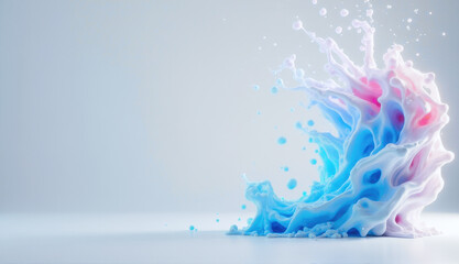Obraz premium Neon wallpaper with abstract shapes on plain light blue background with space for text
