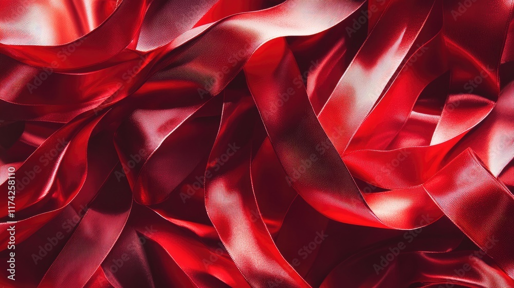 Aufkleber vibrant red satin ribbons elegantly intertwined creating a luxurious and festive texture ideal for c