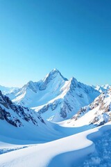 Obraz premium Snow-capped mountains against a clear blue sky, frozen, serene, mountains