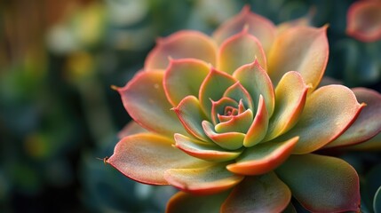 Vibrant succulent plant with colorful petals showcasing intricate textures in a lush green environment.