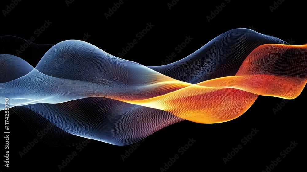 Poster abstract colorful wave lines on a black background creating a dynamic motion effect for creative des