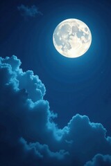 Obraz premium Moonlit night with a few wispy clouds drifting lazily across the sky, cloudy, dreamy atmosphere, subtle