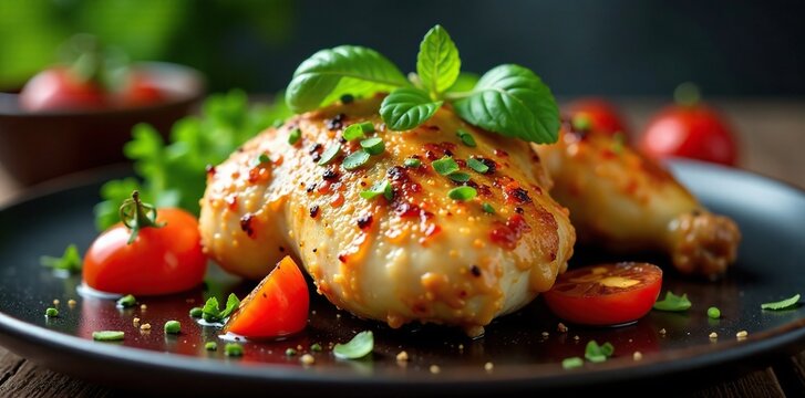 Pollo arrosto con verduras asadas sobre el grill, pollo arrosto, grill, verduras