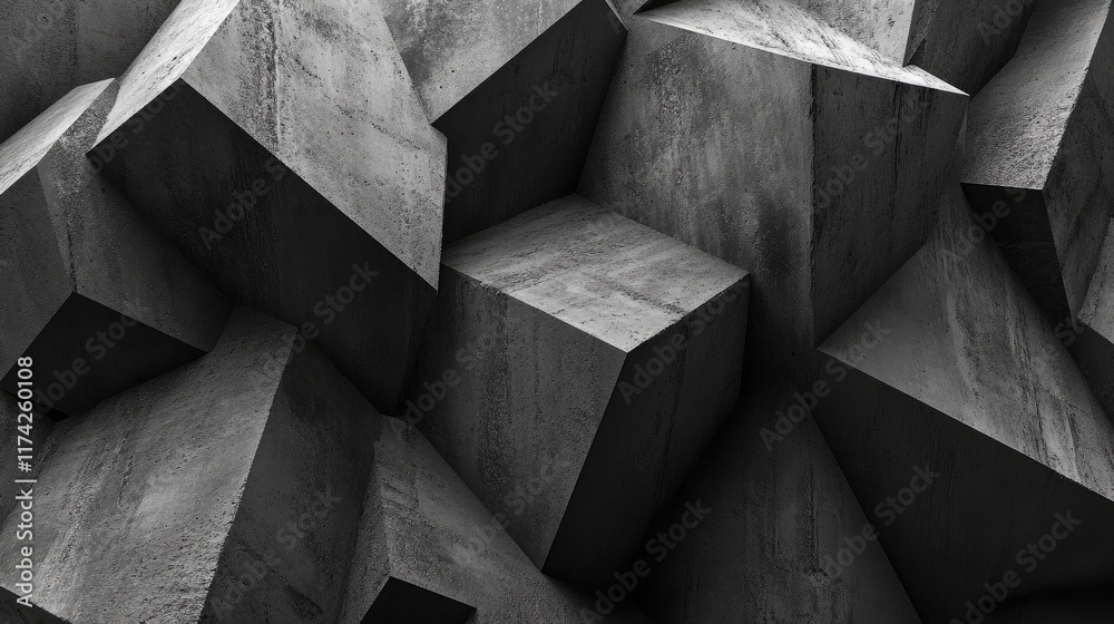 Poster geometric concrete texture with three-dimensional cubes in monochrome shades