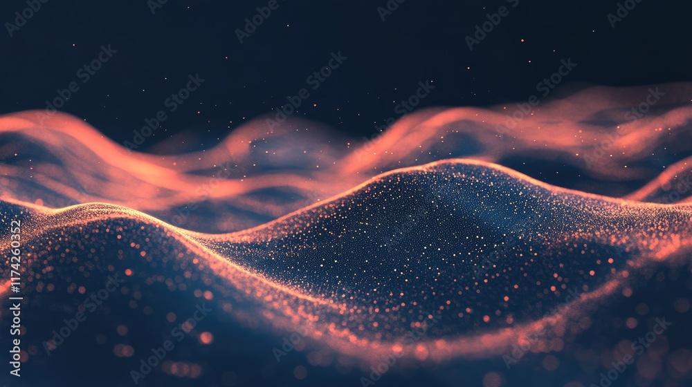 Poster Coral Color Abstract Noise Texture with Waves and Sparkling Effects in Deep Background