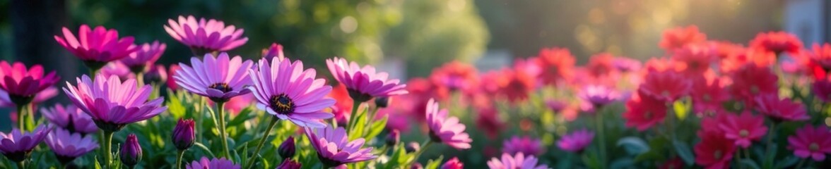 Paintbrush flowers in a garden with a purple hue, colorful, flowers, art