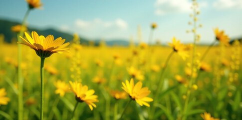 Obraz premium Yellow chrysanthemum in a field of tall grasses, yellow, landscape
