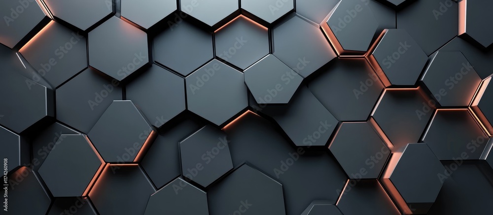 Poster 3d hexagonal tile background with polished elements ideal for modern design and text placement