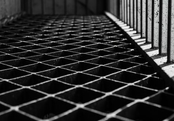Abstract Industrial Metal Grating in Black and White