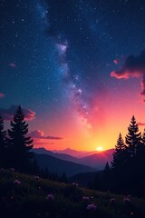 Fototapeta premium Shallow depth of field focusing on the starry sky, twilight, evening