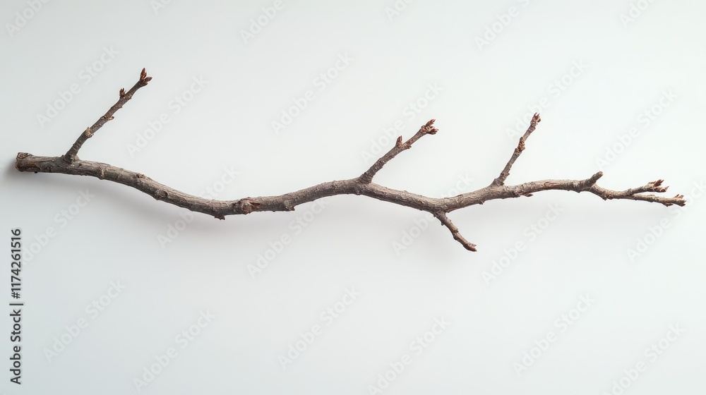 Aufkleber Studio shot of a bare tree branch on a light background showcasing natural textures and forms for creative design and art projects