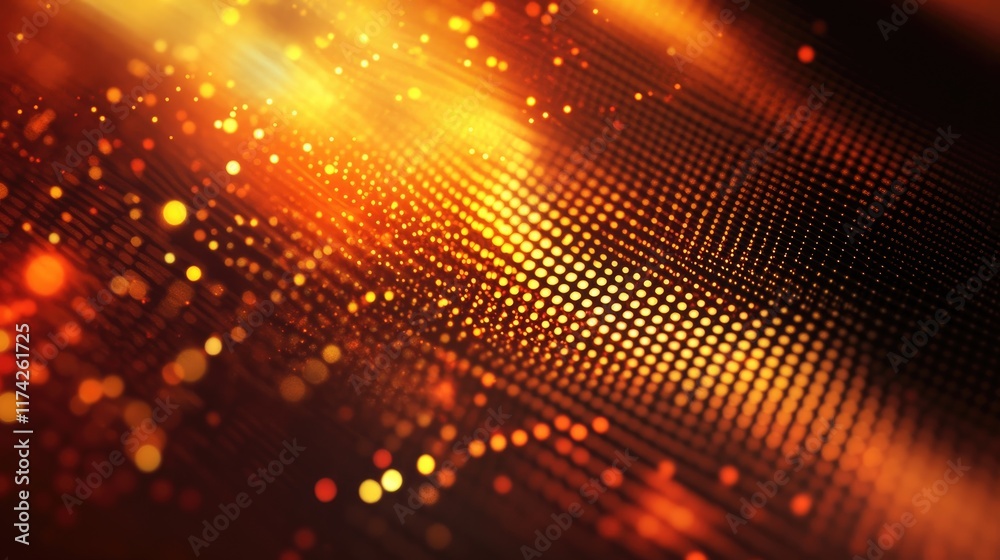 Poster Copper Themed Abstract Digital Background Featuring Glowing Grids and Dynamic Light Patterns