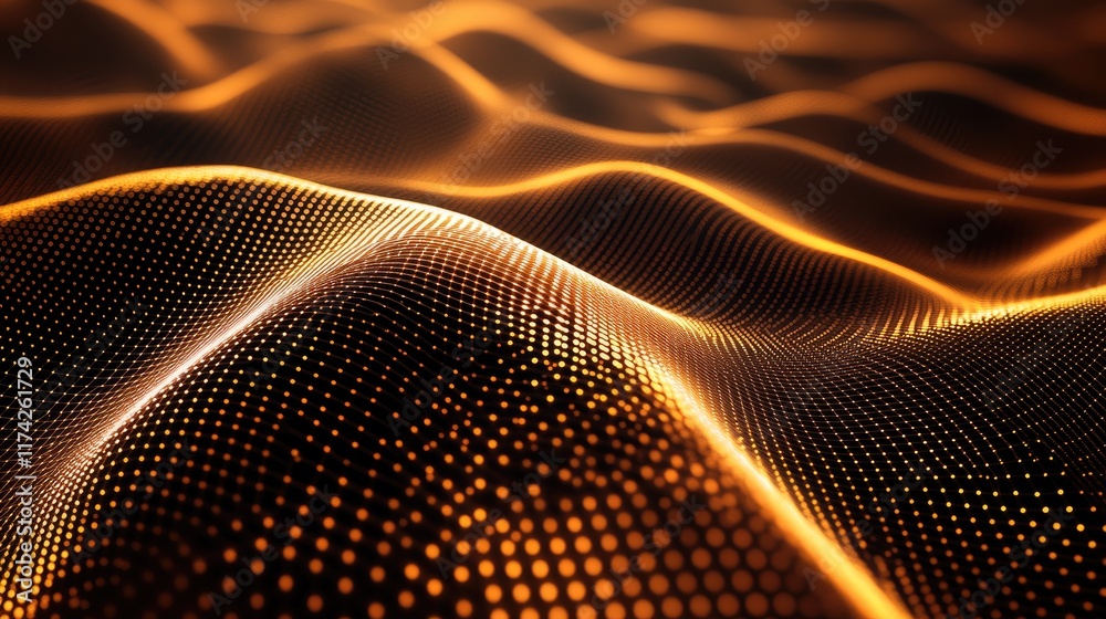 Aufkleber Copper Wave Digital Background with Illuminated Grids and Flowing Lines in Warm Tones for Abstract Visual Aesthetics
