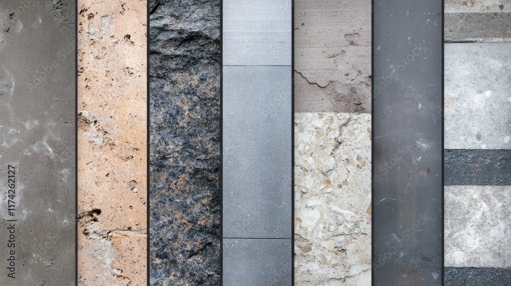 Poster Abstract collection of concrete and stone textures for architectural applications showcasing varied surfaces and patterns ideal for backgrounds