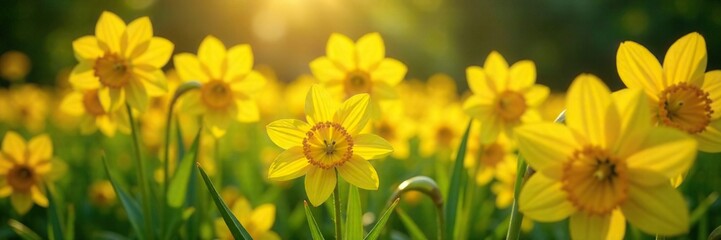 Obraz premium Sunlit garden bed with bright yellow Chetty flowers blooming, petals, floral