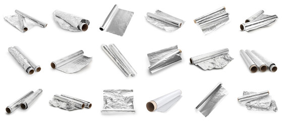 Collage of aluminium foil on white background