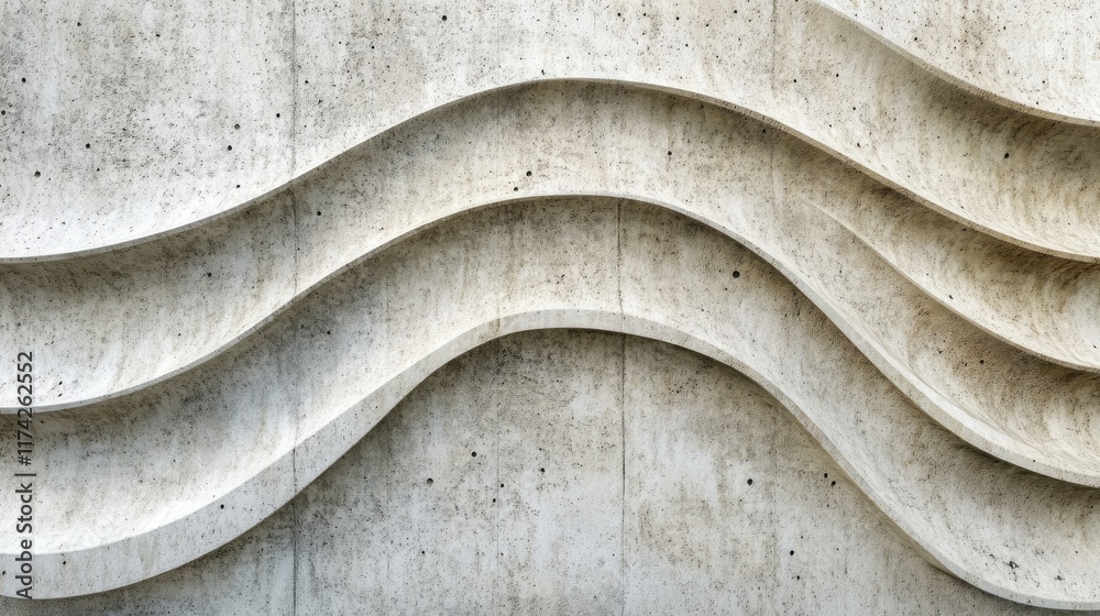 Fototapete Textured Abstract Concrete Wall with Wavy Design in Modern Architecture Setting