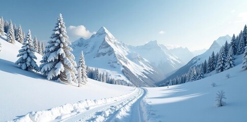 Fototapeta premium Snowy landscape with white grey certificate in the foreground, gray, certificate