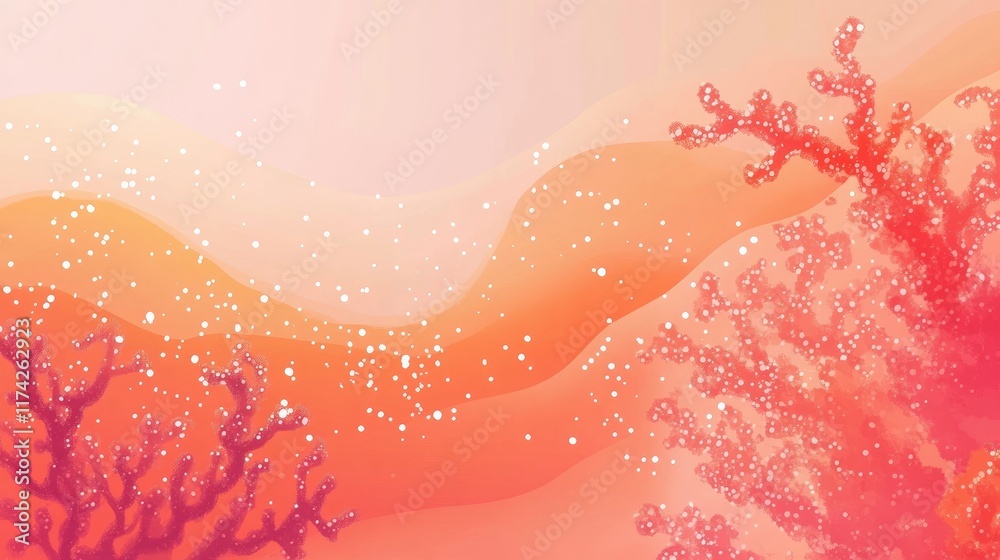 Poster Coral Wave Abstract Background with Soft Gradients and Bubbles in Vibrant Coral Shades for Artistic Design and Advertising Use