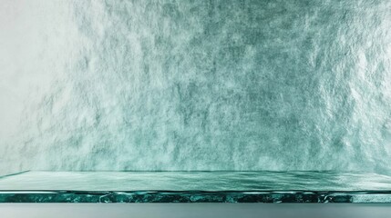 Elegant aqua glass backdrop for modern interior design showcasing ideal copy space for gallery, boutique, or exhibition hall settings.