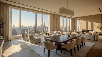 Fototapeta premium Modern living room design new york city interior urban aesthetic