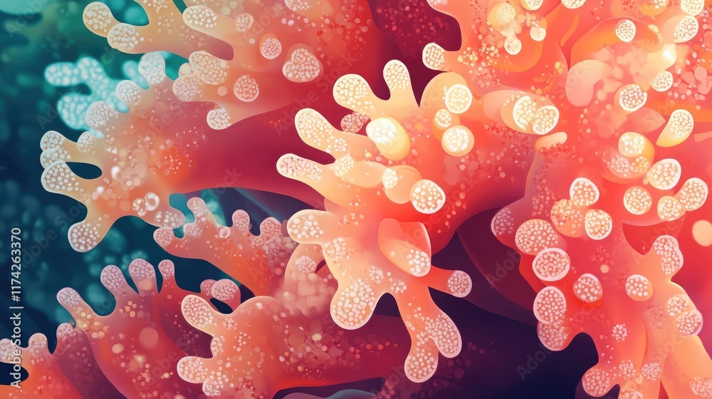 Poster vibrant abstract coral wave background with colorful coral elements and soft bubble effects ideal fo