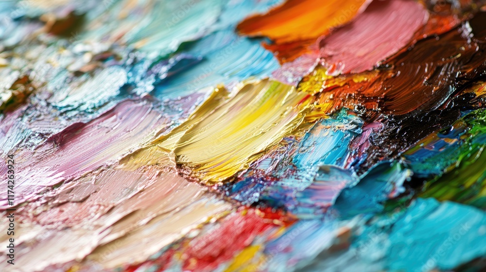 Poster textured colorful abstract painting artwork with contemporary impressionist style on canvas