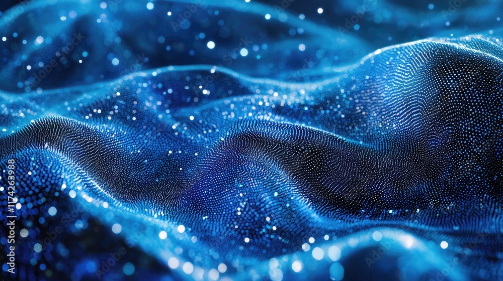 Poster Elegant abstract corporate background featuring dynamic blue waves and shimmering bubbles for modern design projects.