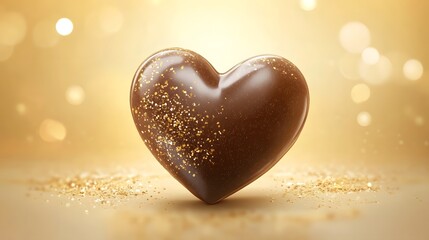 Fototapeta premium Decadent Heart Shaped Chocolate Confection with Lustrous Sheen and Delicate Pale Yellow Backdrop