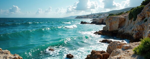Alga marina esposta sulle rive con il mare in tempesta, taranto, salento