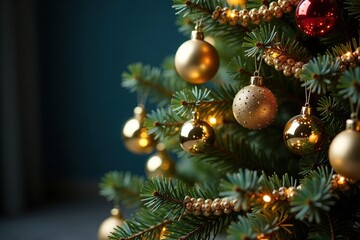 A stunning Christmas tree adorned with delicate ornaments and garlands, season, Tree