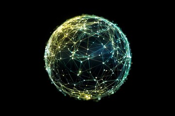 Abstract digital globe with lines and nodes, illustrating global network connections and worldwide communication, modern technological connectivity concept