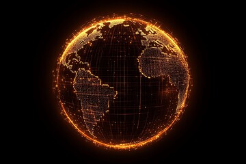Abstract digital globe with lines and nodes, illustrating global network connections and worldwide communication, modern technological connectivity concept