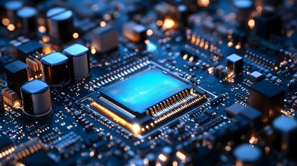 Fototapeta premium Dynamic Digital Data Transfer Through Intricate Microchip Circuitry