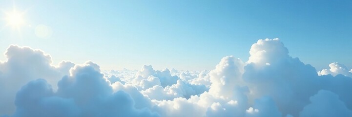 Soft morning light filtering through delicate layered clouds on a clear blue sky, soft, light blue