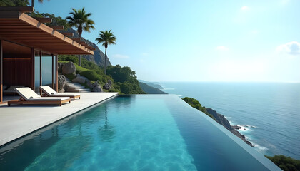 Fototapeta premium Luxurious villa infinity pool ocean travel background