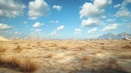 Fototapeta premium Vast Desert Landscape Under a Blue Sky