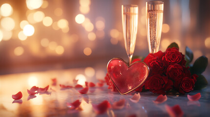 Valentines Day love ads background champagne sparking wine restaurant golden