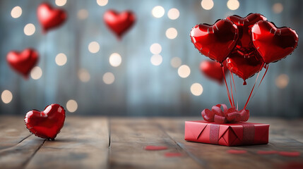 Valentines Day love ads background sparkling heart shape balloon red