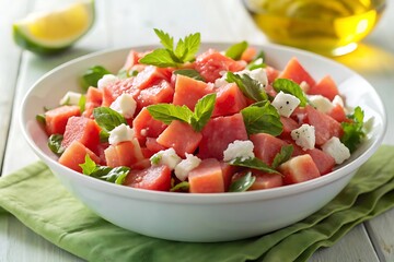 Homemade Raw Feta Watermelon Salad with Cucumbers