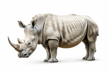 Obraz premium A realistic depiction of a rhinoceros standing on a white background.