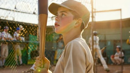 Young baseball player ready to bat on sunny day at the ballpark AI - Powered by Adobe