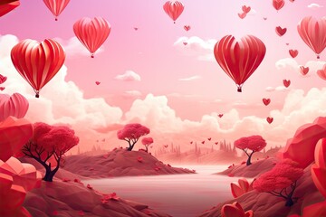 Obraz premium Rose Red Heart Balloon Sky Valentine Illustration
