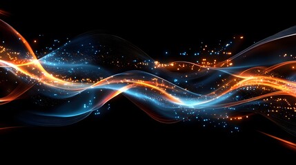 Fototapeta premium Abstract technology background features a seamless display of glowing digital paths and nodes, forming a visually captivating and dynamic 3D interface design